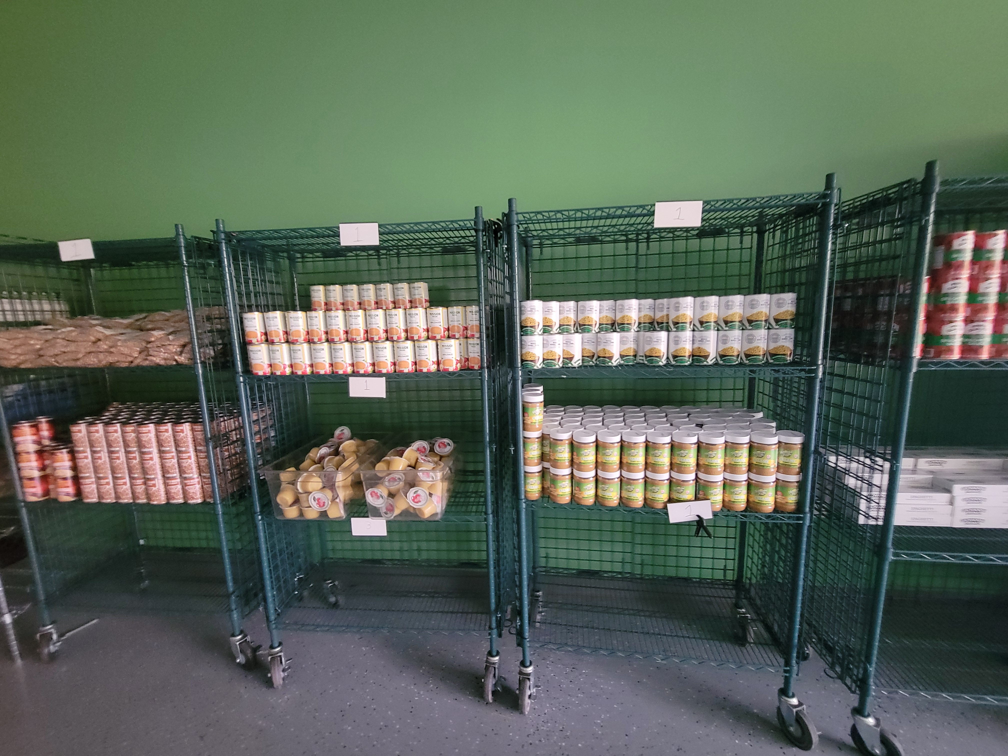 Shelves full of food.